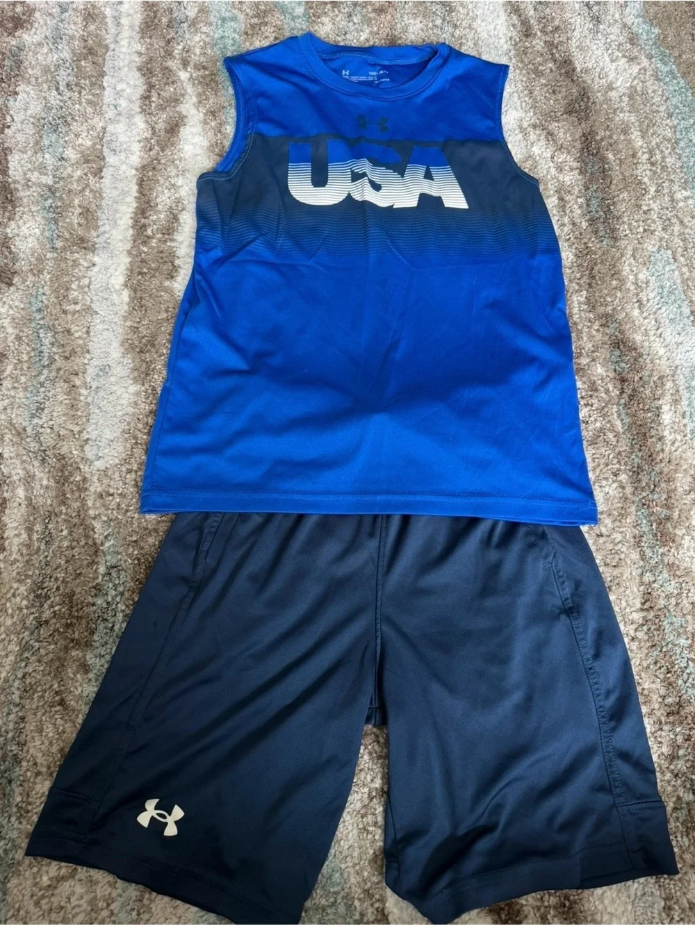 Under Armour Kids' Blue USA Sleeveless Top & Navy Shorts Set size medium